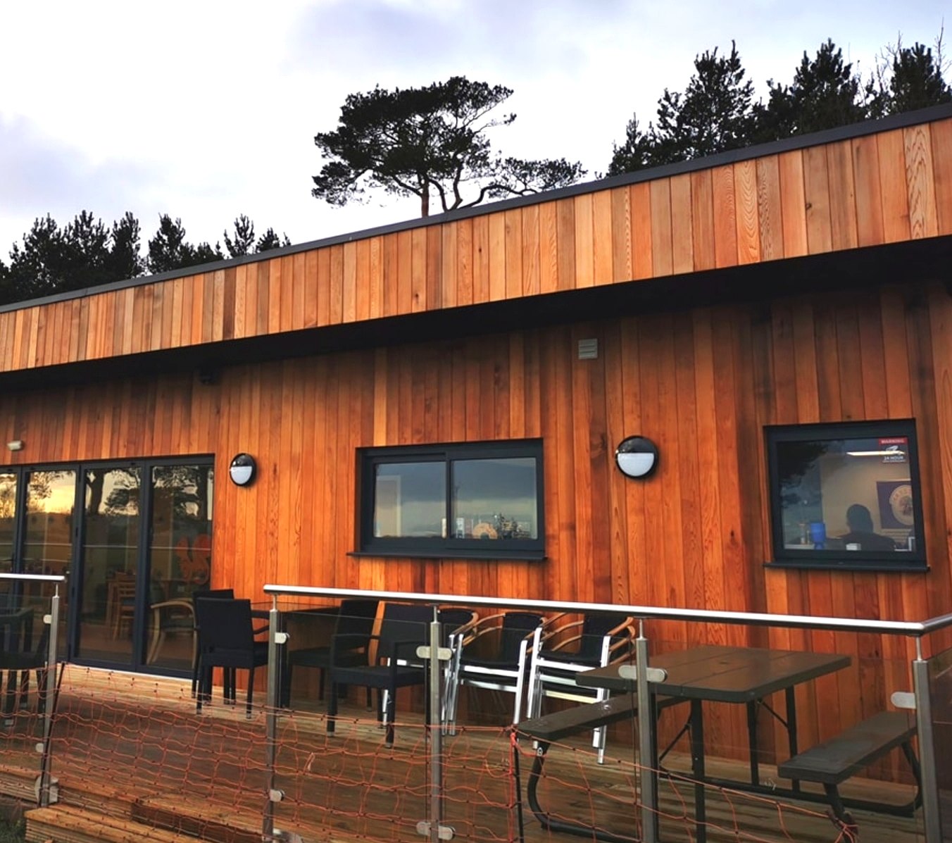 Stainless steel and glass System 1 balustrade to the cafe decking at Haystax, Lanchester