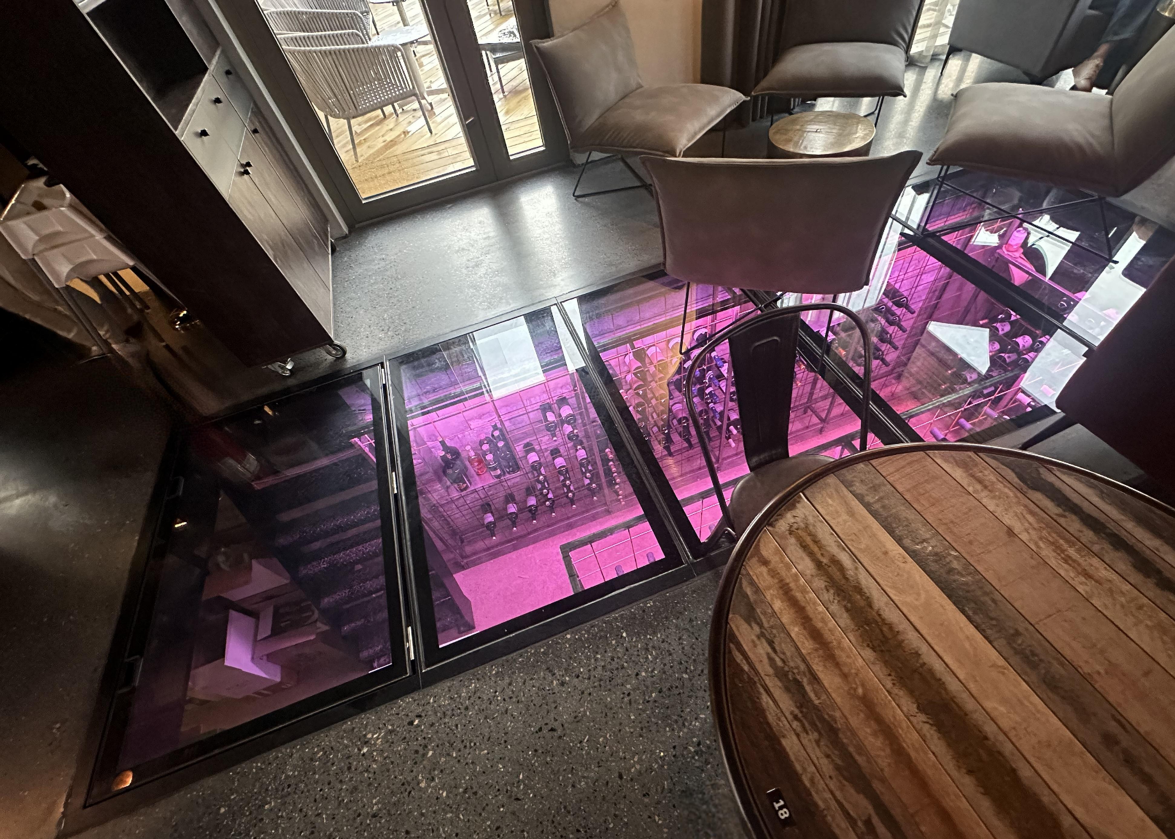 Custom wine cellar glass floor in Norway