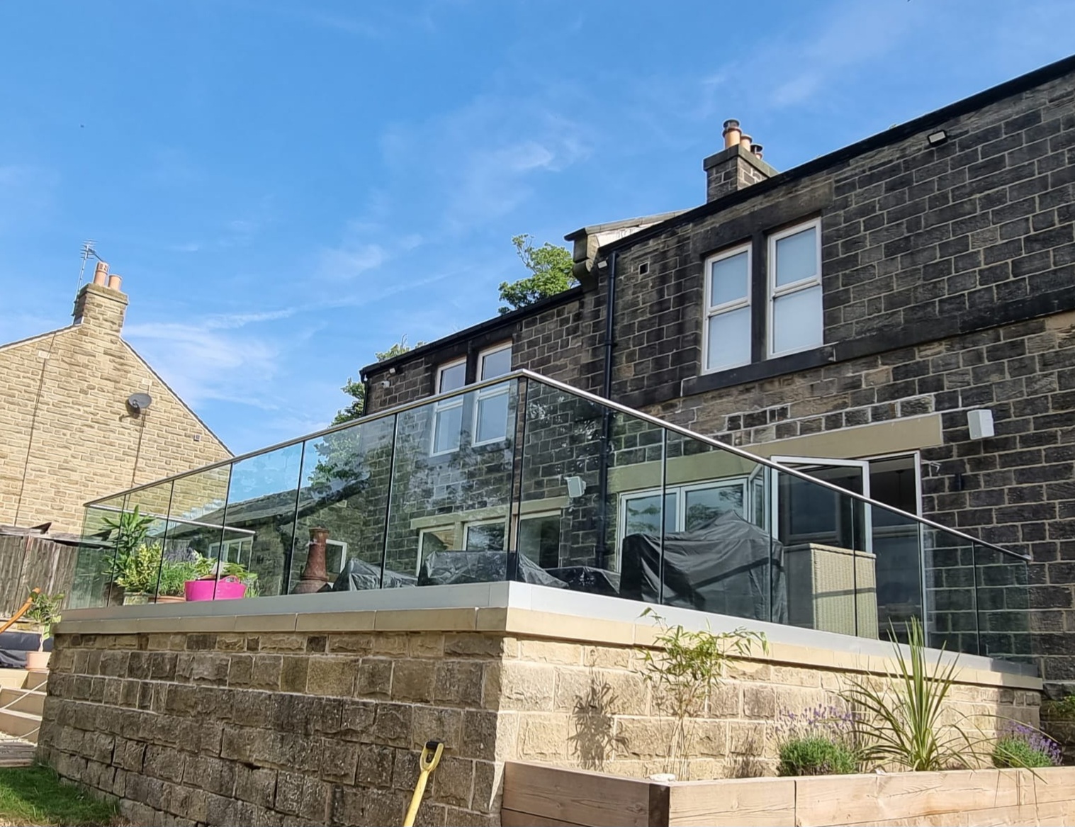 posiglaze base channel glass balustrade installation to patio