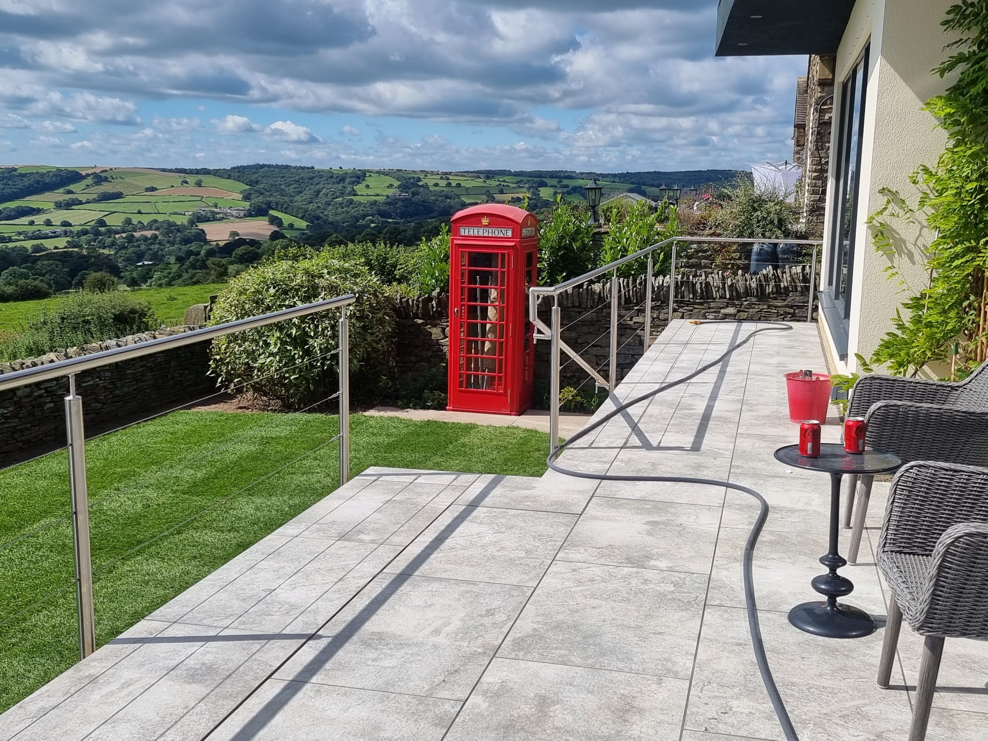 Wire balustrade to residential raised patio area
