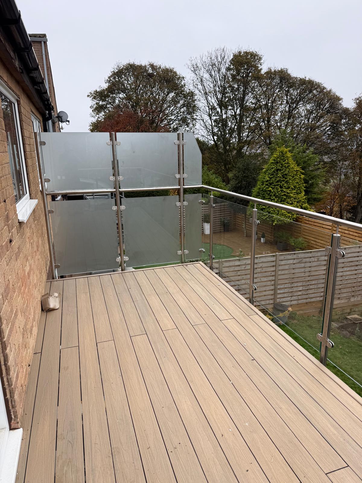 1.8m high frosted privacy screen glass balustrade sheffield