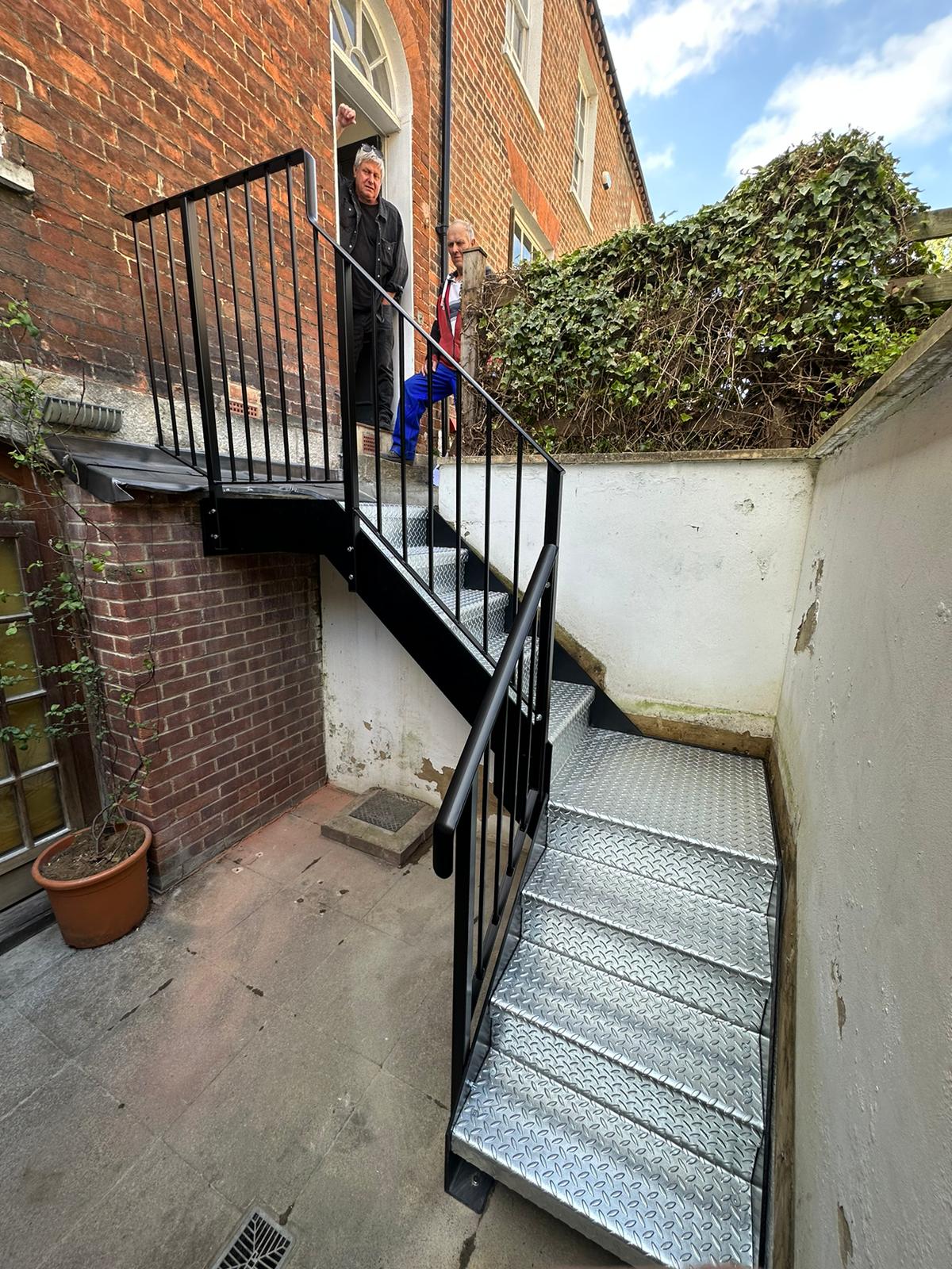 galvanized external steel staircase with quarter landing