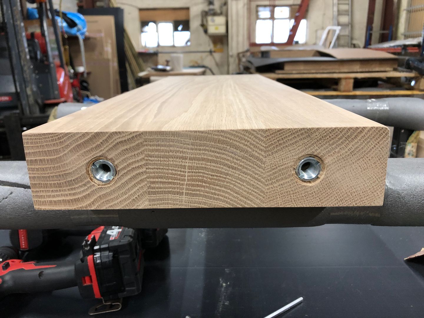 Typical acceptable checking in a solid oak stair tread